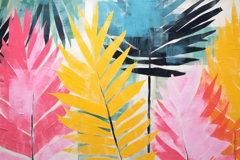 Vibrant Abstract Tropical Leaves Painting