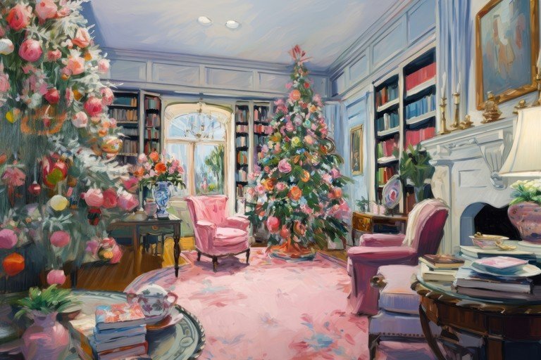 Elegant Christmas Living Room with Two Decorated Trees