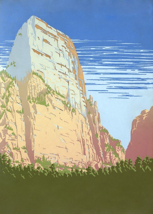 Majestic Mountain Landscape in Stylized Art
