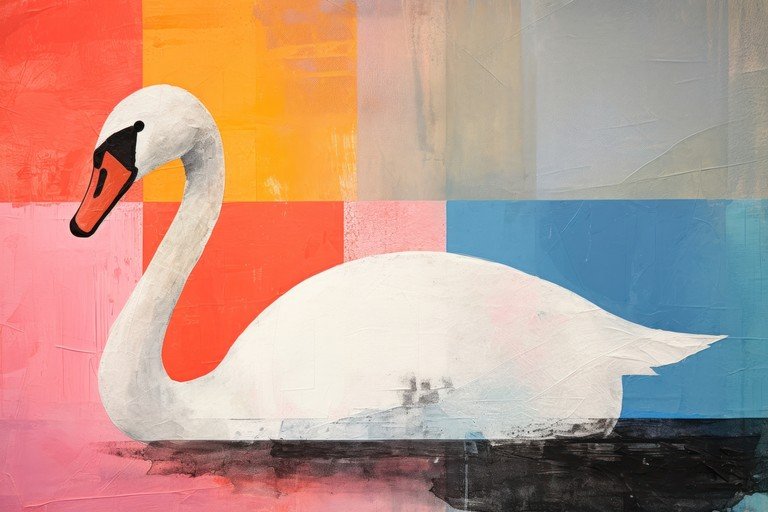 Abstract Swan Painting with Geometric Background