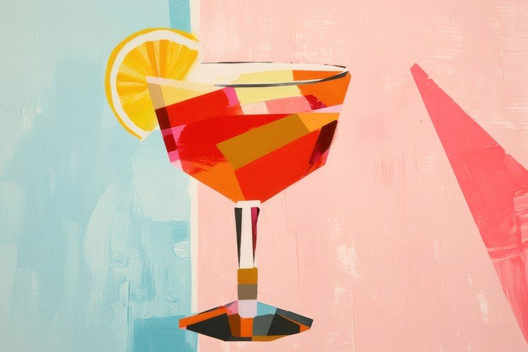 Abstract Cocktail with Lemon Slice