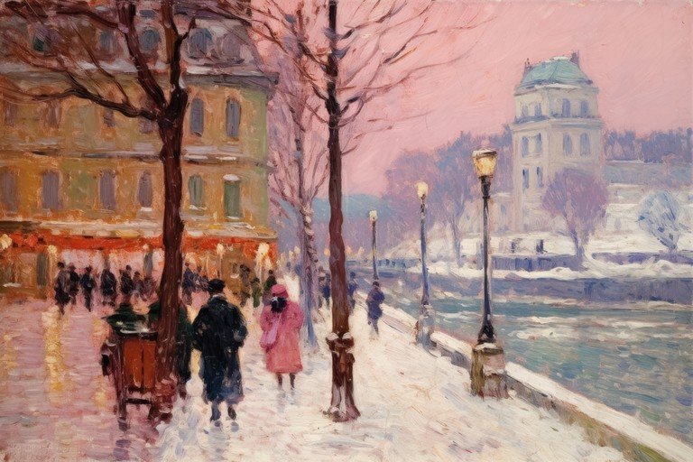 Impressionist Winter Scene on a Parisian Street
