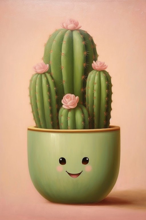 Cute Potted Cactus with Pink Roses