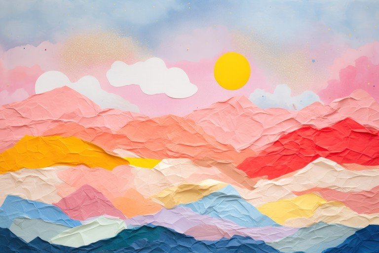 Whimsical Paper Mountains Under a Sunny Sky