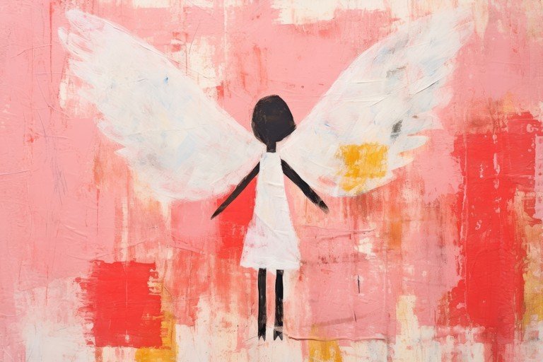 Abstract Angel Painting with Pink and Red Background