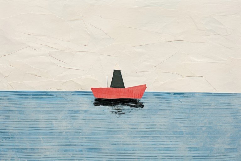 Red Boat on Textured Blue Water