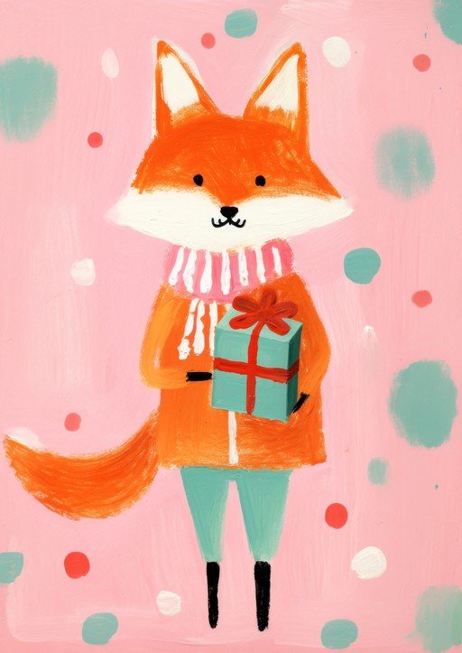Cute Fox Holding a Gift