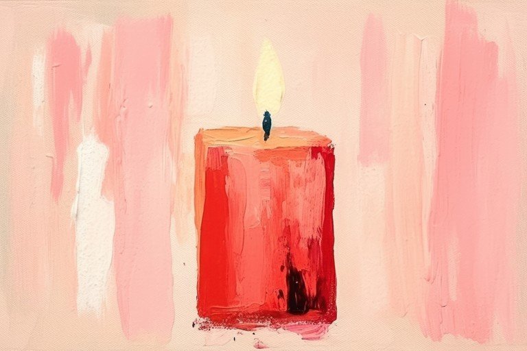 Abstract Red Candle with Flame Painting