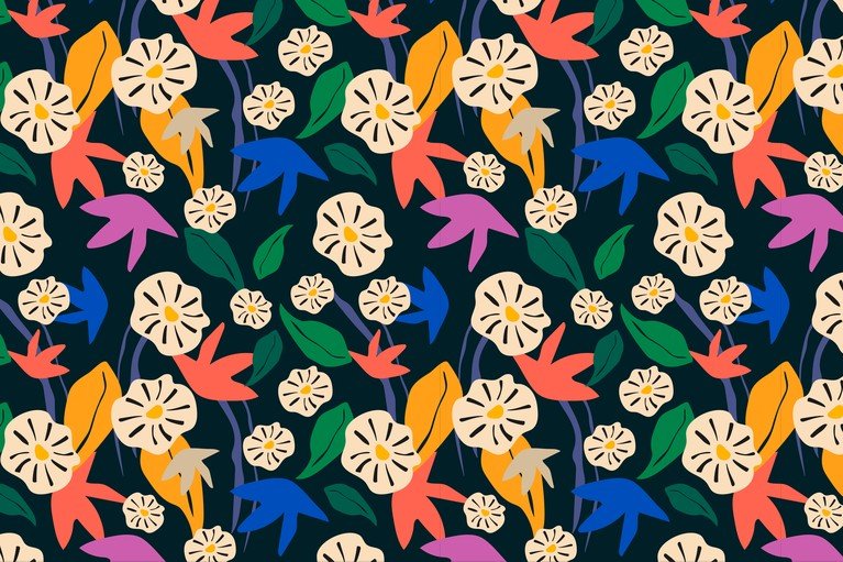 Vibrant Abstract Floral Pattern on Dark Background
