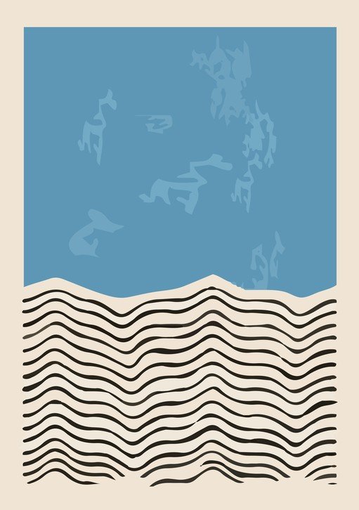 Abstract Blue Sky and Wavy Lines Art