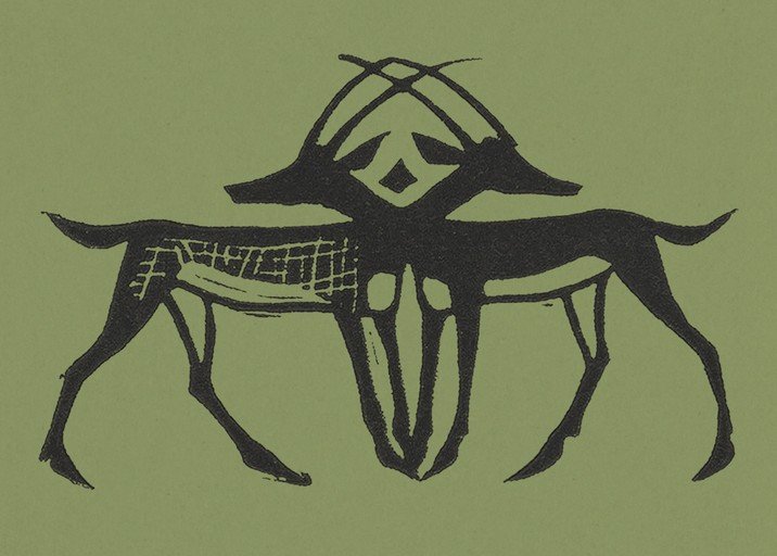 Stylized Black Antelope Illustration on Green Background