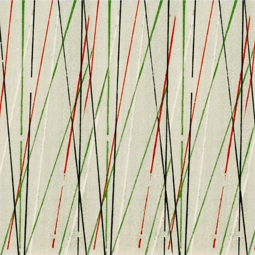 Abstract Geometric Pattern with Red, Green, and Black Lines