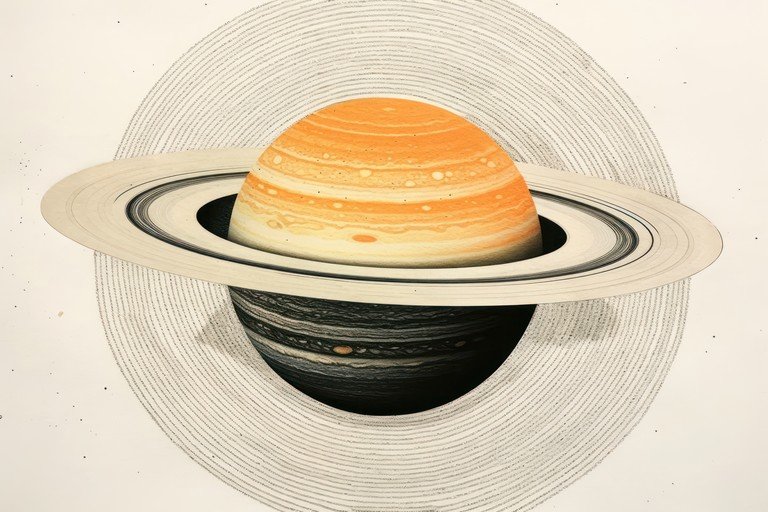 Artistic Rendering of Jupiter with Saturn's Rings
