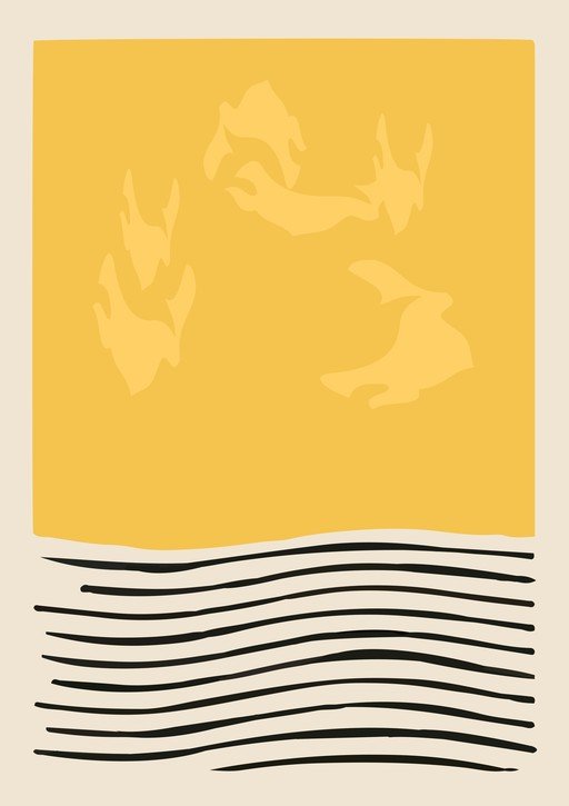 Abstract Yellow and Black Mid-Century Modern Art