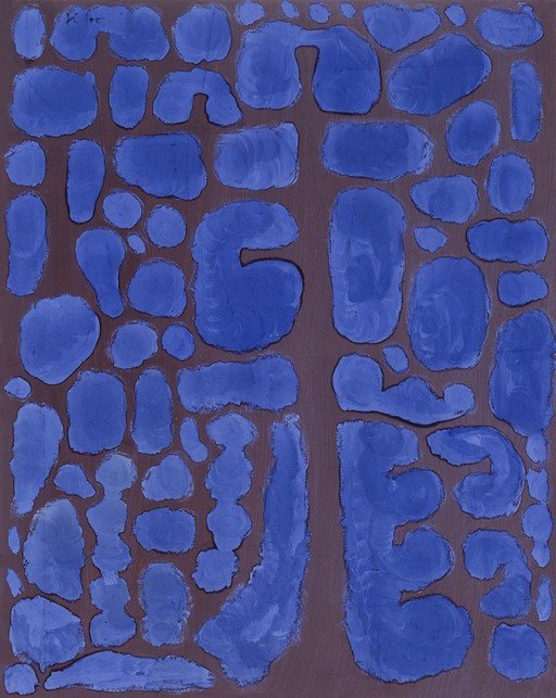 Abstract Blue Shapes on Brown Background