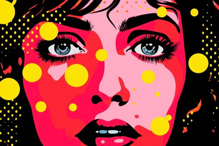Pop Art Portrait of a Woman with Yellow Circles