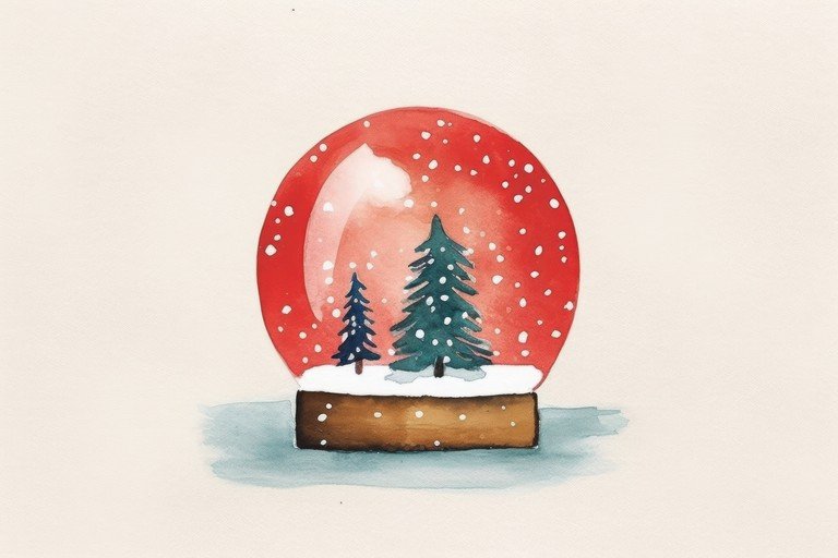 Watercolor Snow Globe with Christmas Trees