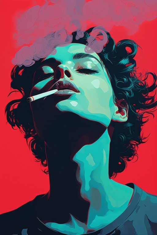 Woman Smoking with Dramatic Lighting