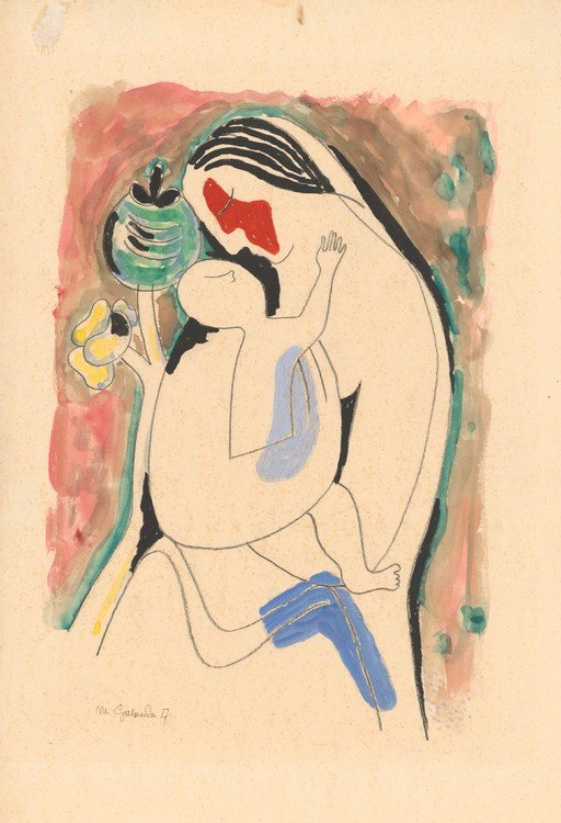 Mother and Child with Fruit, Abstract Expressionist Artwork