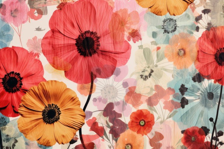 Vibrant Floral Collage with Poppies and Anemones