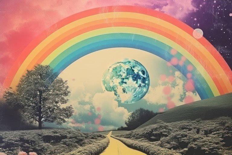 Surreal Landscape with Rainbow and Earth
