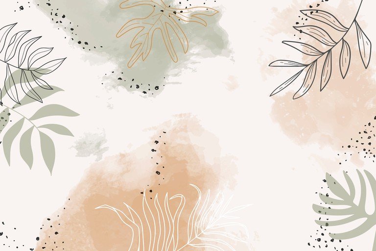 Abstract Botanical Line Art with Watercolor Splashes