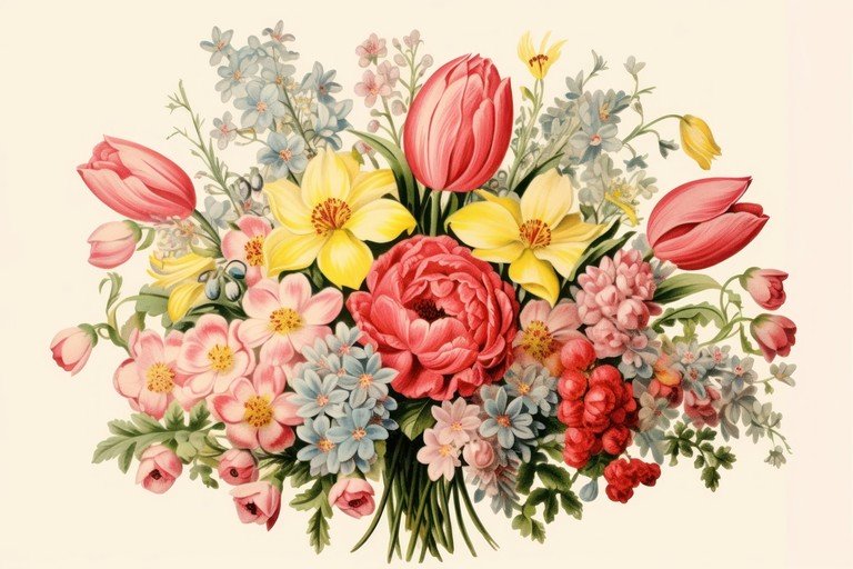 Vibrant Floral Bouquet with Tulips and Peonies