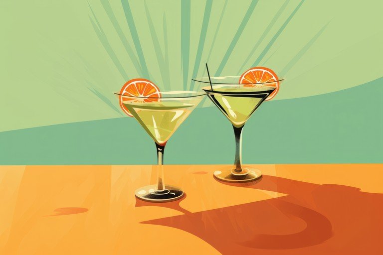 Two Martini Glasses with Orange Slices