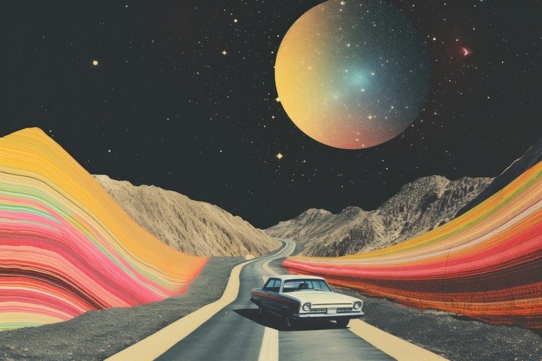 Surreal Road Trip Under a Cosmic Sky