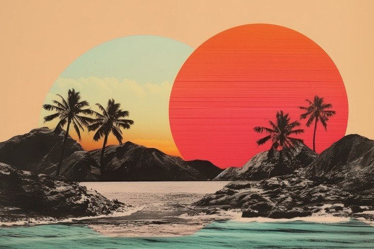 Retro Sunset Over Tropical Islands