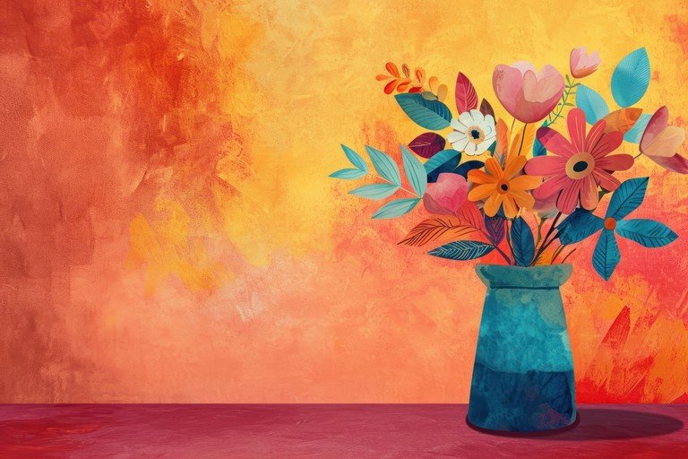 Vibrant Floral Arrangement in Teal Vase