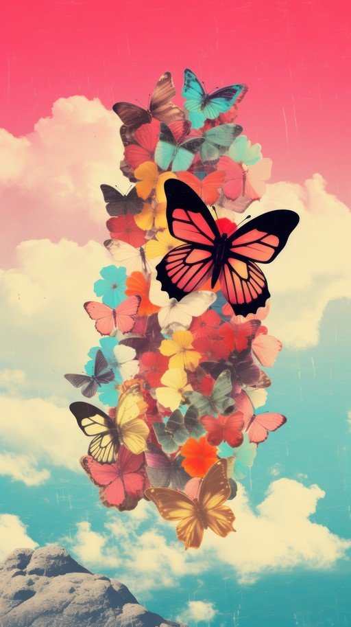 Surreal Collage of Butterflies and Clouds