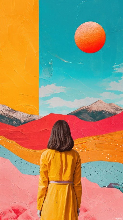 Woman in Yellow Dress Gazes at Surreal Landscape