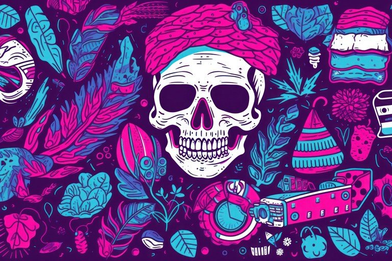 Vibrant Skull and Botanical Pattern