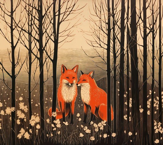 Two Foxes in a Winter Forest