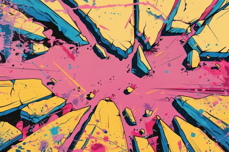 Explosive Abstract Art with Pink, Yellow, and Blue