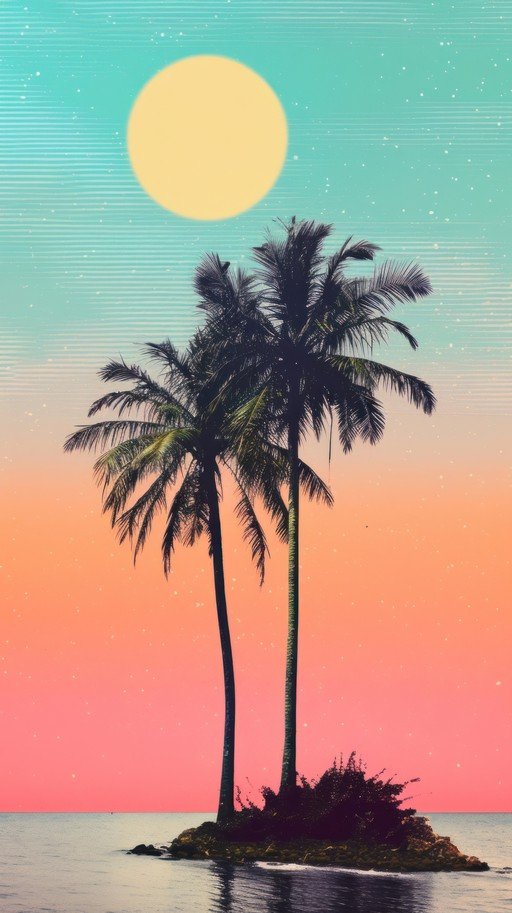 Retro Sunset Island with Palm Trees