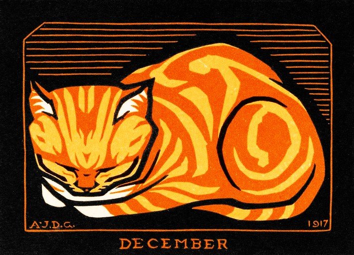 Art Nouveau Cat Illustration for December 1917