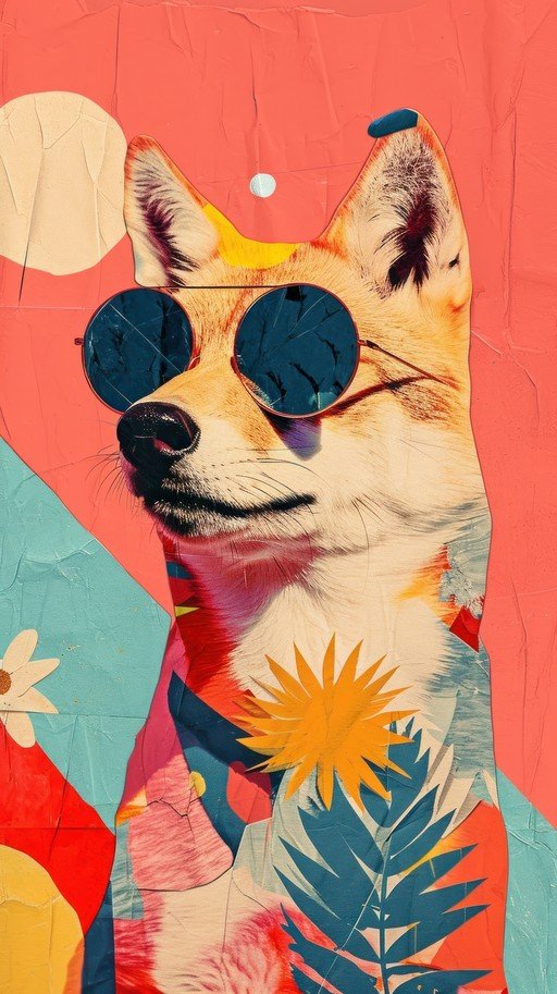Cool Fox in Sunglasses with Tropical Collage