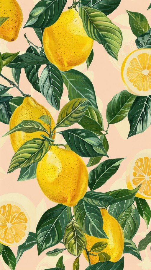 Vibrant Lemon Branch Pattern with Lush Green Leaves
