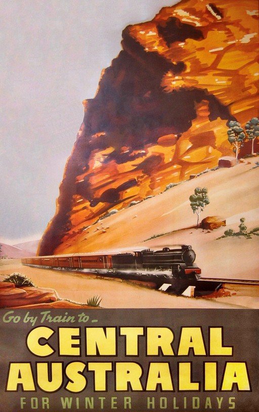 Vintage Train Travel Poster for Central Australia