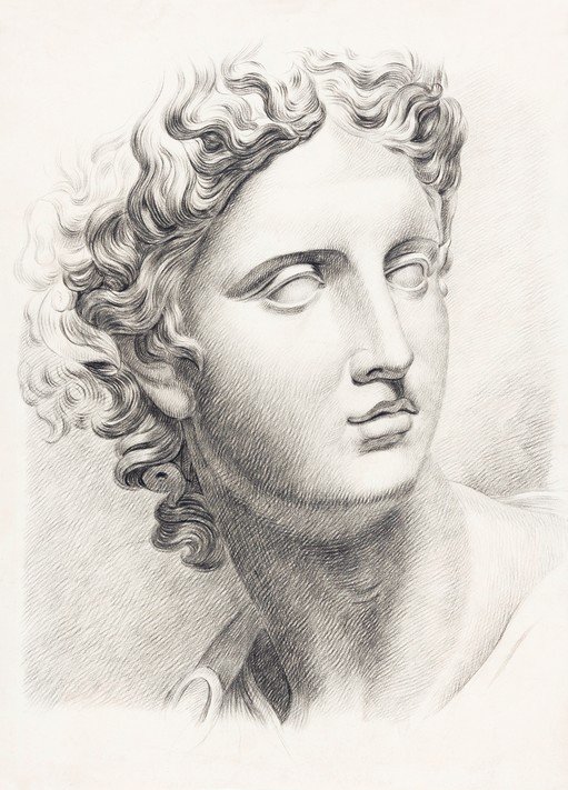 Pencil Sketch of Classical Male Bust with Curly Hair
