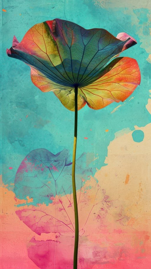 Vibrant Lotus Leaf with Abstract Watercolor Background