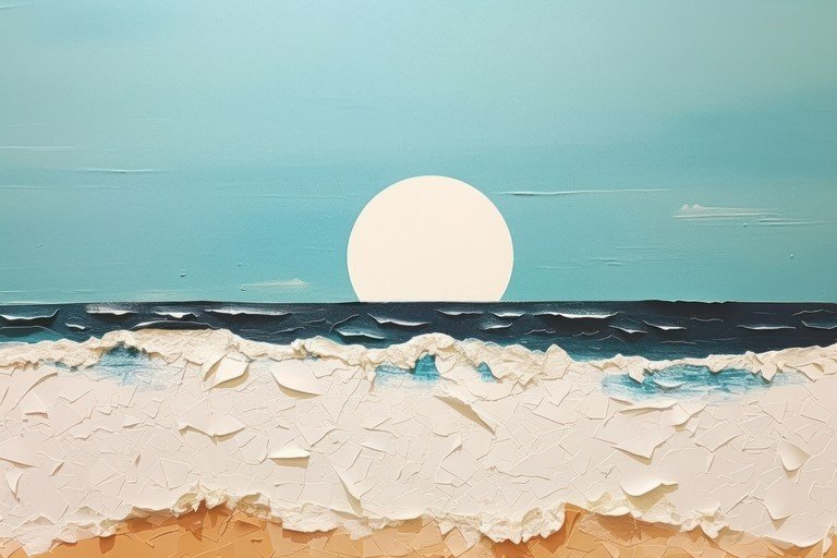Textured Beach Scene with Sun and Ocean
