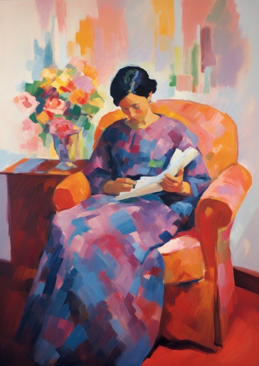 Woman Reading in Armchair