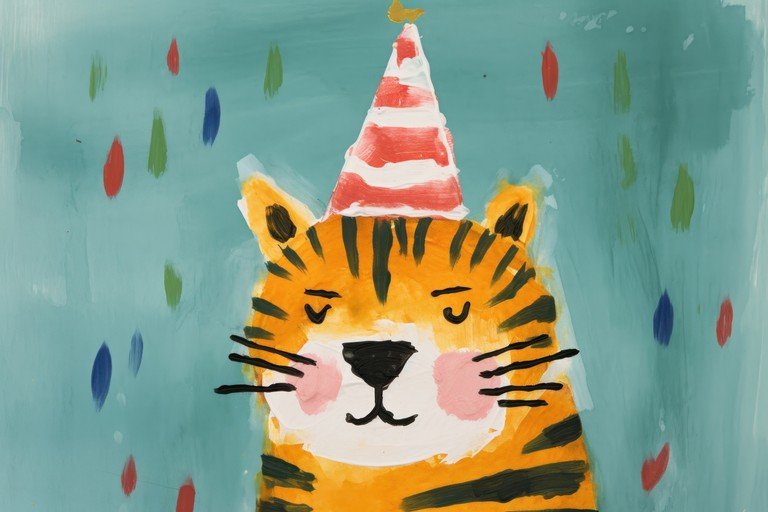Whimsical Tiger in Party Hat