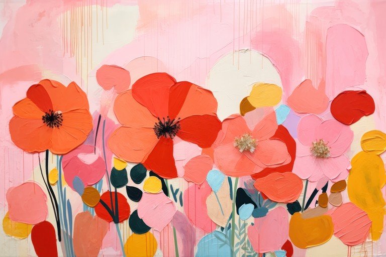 Vibrant Abstract Floral Painting with Bold Textures