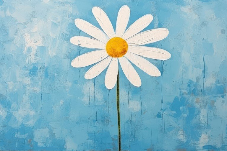 Daisy on Textured Blue Background