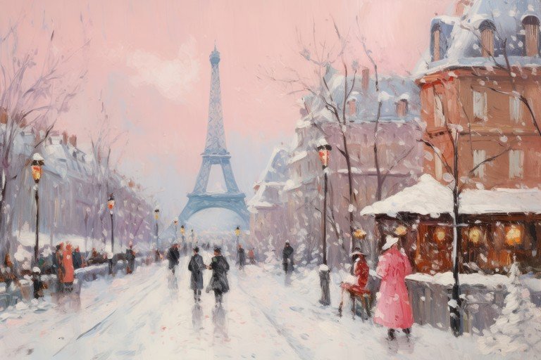 Eiffel Tower in Paris on a Snowy Day