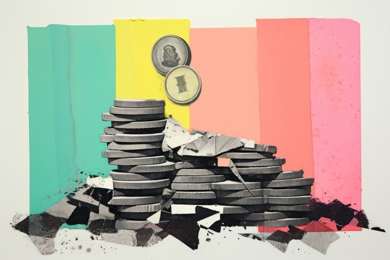 Collage of Coins and Abstract Shapes